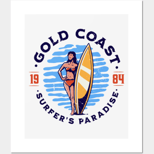Vintage Gold Coast, Australia Surfer's Paradise // Retro Surfing 1980s Badge Posters and Art
